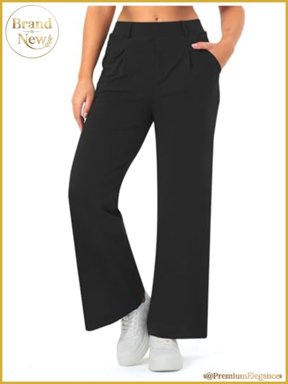 Wide Leg Stretchy Work Pants High Waisted Office Trousers with Pockets